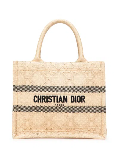 Pre-owned Dior 2022 Small Raffia Cannage Book Tote Bag In Brown