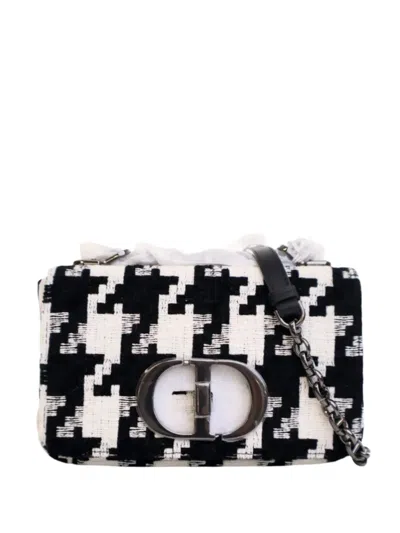 Pre-owned Dior 2022 Small Technical Canvas Macro Houndstooth Caro Bag Crossbody Bag In Black