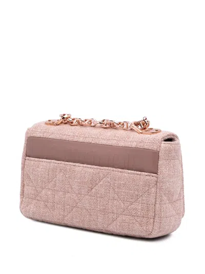 Pre-owned Dior 2022 Small Tweed Macrocannage Caro Bag Crossbody Bag In Pink