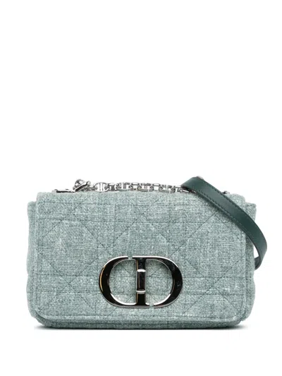 Pre-owned Dior 2022 Small Tweed Macrocannage Caro Crossbody Bag In 绿色