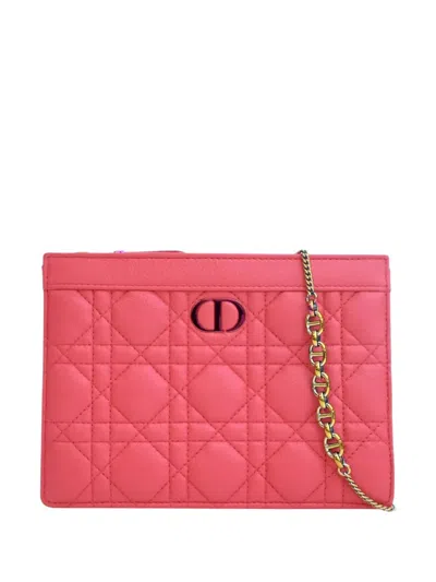 Pre-owned Dior 2022 Supple Cannage Calfskin Caro Every  Pouch Crossbody Bag In Pink