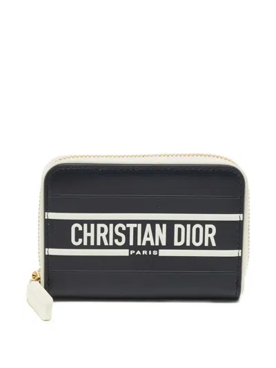 Pre-owned Dior 2022 Vibe Leather Compact Wallet In Blue
