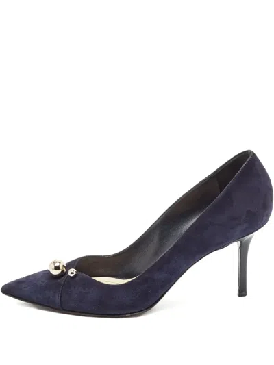 Pre-owned Dior 2023 80mm Suede Studded Heeled Pumps In Blue