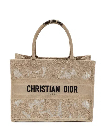 Pre-owned Dior 2023 Book Tote Butterfly-embroidered Tote Bag In Neutrals