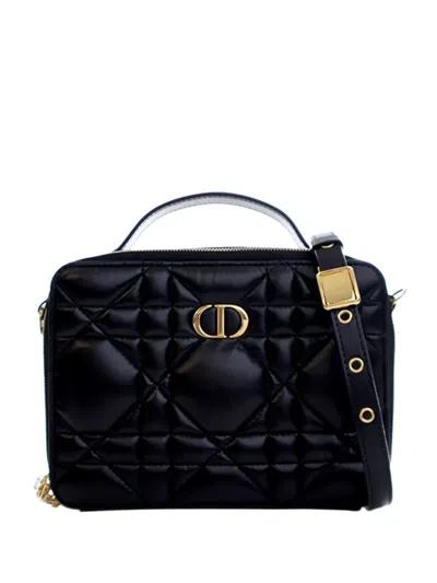 Pre-owned Dior 2023 Calfskin Macrocannage Caro Box Bag Satchel In Black