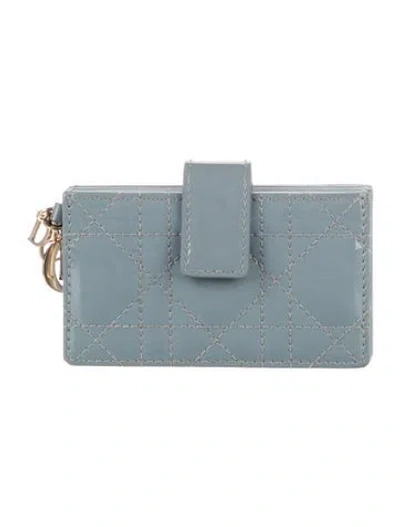 Pre-owned Dior 2023 Cannage Pattern Card Holder In Blue