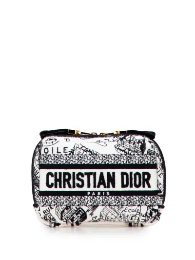 Pre-owned Dior 2023 Canvas Embroidered Plan De Paris Cosmetic Pouch In Black