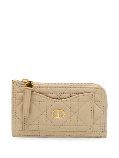 Pre-owned Dior 2023 Caro Cannage Card Holder In Neutral