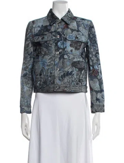 Pre-owned Dior 2023 Floral Print Denim Jacket In Blue