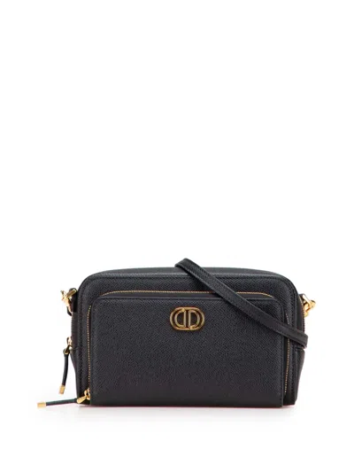 Pre-owned Dior 2023 Grained Calfskin Caro Double Pouch Crossbody Bag In Black