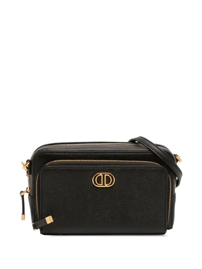Pre-owned Dior 2023 Grained Calfskin Caro Double Pouch Crossbody Bag In Black