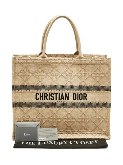 Pre-owned Dior 2023 Large Book Tote Raffia Tote Bag In Neutral