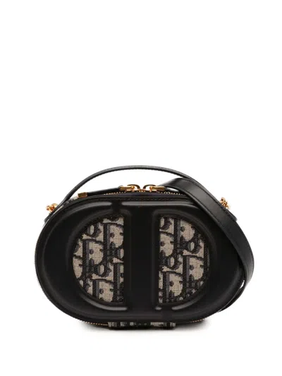 Pre-owned Dior 2023 Leather And Oblique Canvas Cd Oval Camera Bag Satchel In Black