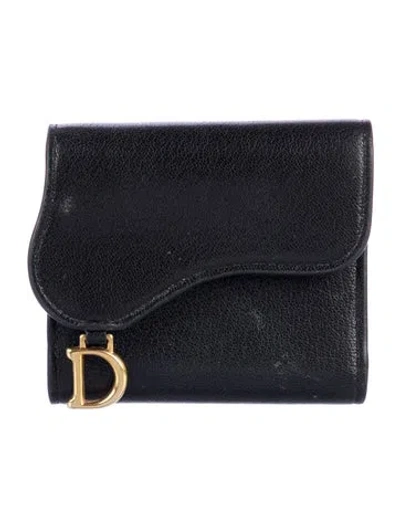 Pre-owned Dior 2023 Leather Compact Wallet In Black