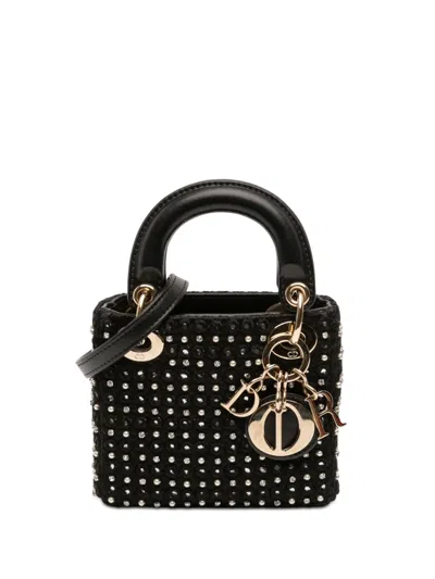 Pre-owned Dior 2023 Micro Satin Crystal Embellished Lady  Satchel In Black