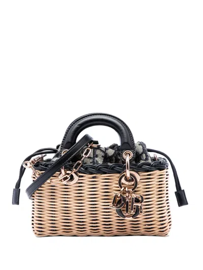 Pre-owned Dior 2023 Micro Wicker Oblique Lady D Joy Satchel In Neutrals