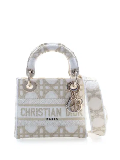 Pre-owned Dior 2023 Mini Embroidered Canvas Cannage Lady D Lite Satchel In White