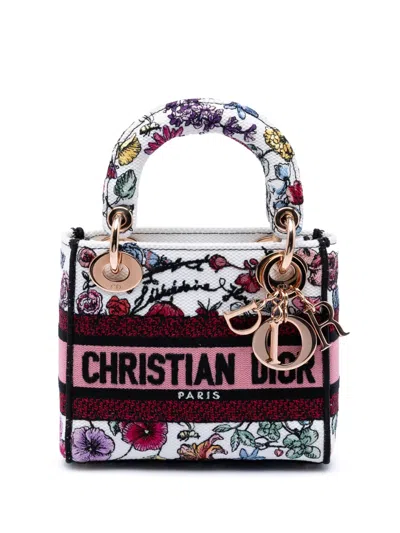 Pre-owned Dior 2023 Mini Embroidered Canvas Florilegio Lady D Lite Satchel In White