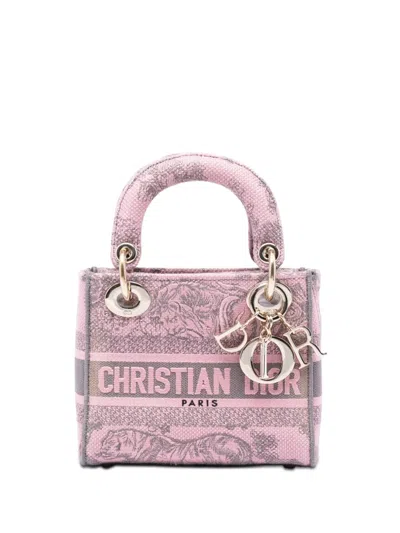 Pre-owned Dior 2023 Mini Embroidered Canvas Toile De Jouy Lady D Lite Satchel In Pink