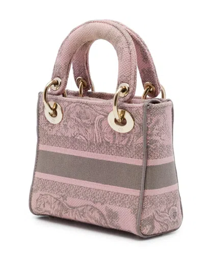Pre-owned Dior 2023 Mini Embroidered Canvas Toile De Jouy Lady D Lite Satchel In Pink