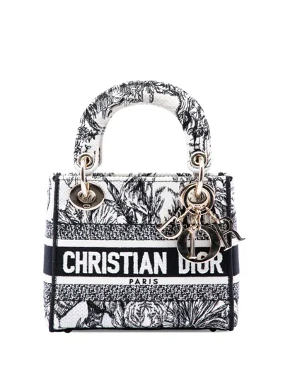Pre-owned Dior 2023 Mini Embroidered Canvas Toile De Jouy Lady D Lite Satchel In White