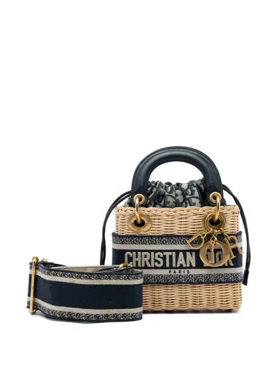 Pre-owned Dior 2023 Mini Wicker Oblique Lady  Satchel In Neutrals