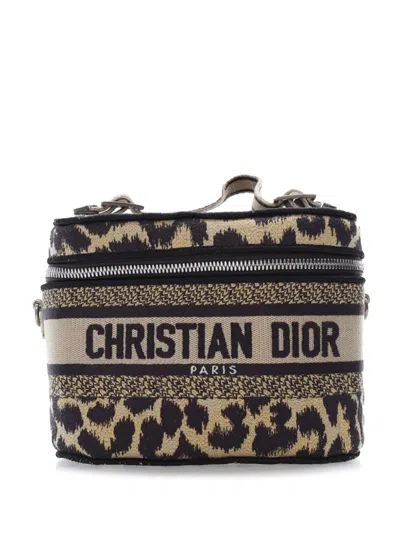 Pre-owned Dior 2023 Mizza Small Embroidered Canvas Travel Leopard Vanity Case Satchel