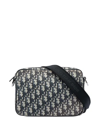 Pre-owned Dior 2023 Oblique Canvas Saddle Triple Pouch Crossbody Bag In Blue