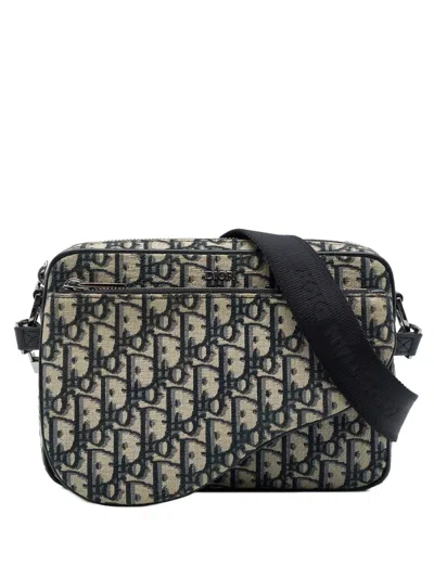 Pre-owned Dior 2023 Oblique Canvas Saddle Triple Pouch Crossbody Bag In Blue