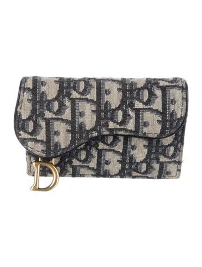 Pre-owned Dior 2023 Oblique Jacquard Compact Wallet In Blue