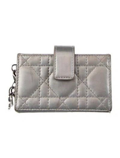 Pre-owned Dior 2023 Patent Leather Card Holder In Silver