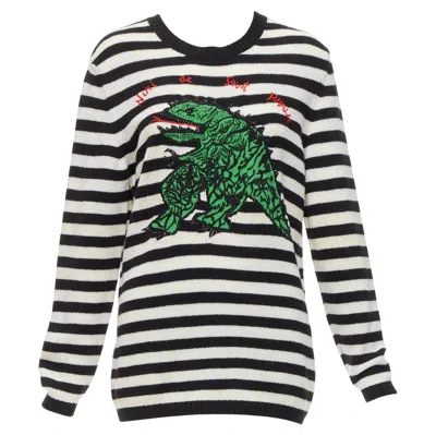 Pre-owned Dior 2023 Runway 100% Cashmere Black White Green Dinosaur Sweater Fr38 M