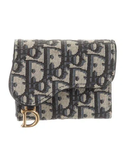 Pre-owned Dior 2023 Saddle Bloom Wallet In Blue