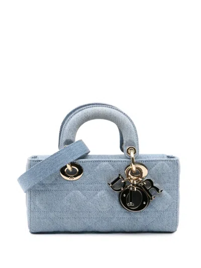 Pre-owned Dior 2023 Small Denim Macrocannage Lady D Joy Satchel In Blue