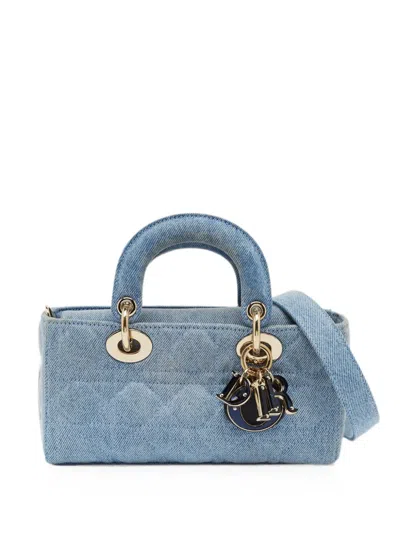 Pre-owned Dior 2023 Small Lady D-joy Cannage Denim Tote Bag In Blue