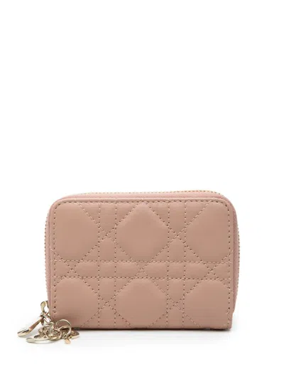 Pre-owned Dior 2023 Small Lambskin Cannage Lady  Voyageur Purse Coin Pouch In Brown