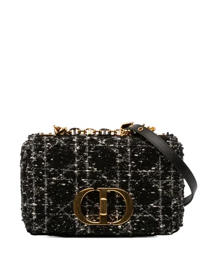 Pre-owned Dior 2023 Small Tweed Macrocannage Caro Bag Crossbody Bag In Black