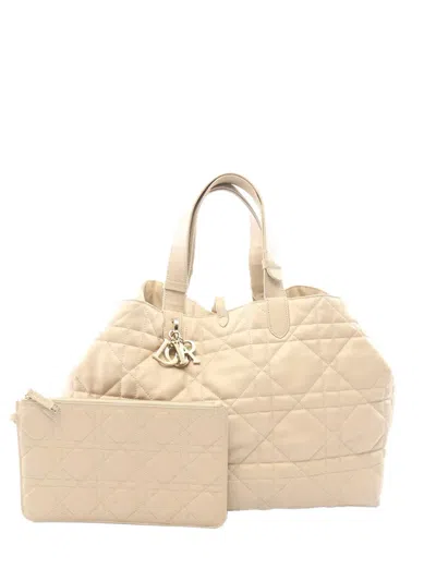 Pre-owned Dior 2023-2024 Larger Calfskin Macrocannage Toujours Bag Tote Bag In Neutrals
