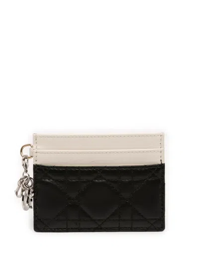 Pre-owned Dior 2024 Bicolor Lambskin Cannage Lady  Freesia Card Holder In Black