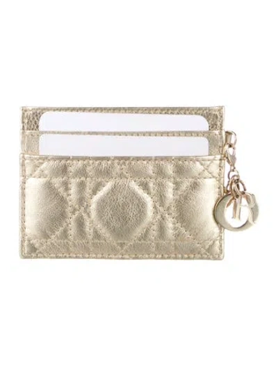 Pre-owned Dior 2024 Cannage Pattern Card Holder In Gold/metallic