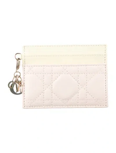 Pre-owned Dior 2024 Cannage Pattern Card Holder In Pink/yellow