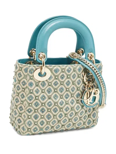 Pre-owned Dior 2024 Crystal Pattern Leather Tote In Blue