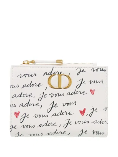 Pre-owned Dior 2024 Leather Je Vous Adore Heart Caro Dahlia Wallet Small Wallets In White