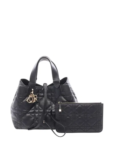 Pre-owned Dior 2024 Medium Calfskin Macrocannage Toujours Handbag In Black