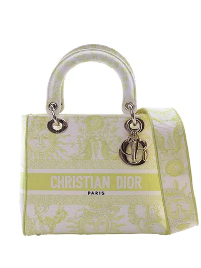 Pre-owned Dior 2024 Medium Embroidered Canvas Toile De Jouy Soleil Lady D Lite Satchel In Yellow