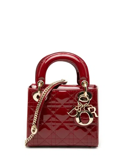 Pre-owned Dior 2024 Mini Patent Cannage Lady  Satchel In Red