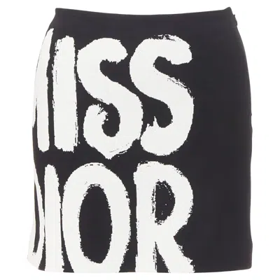 Pre-owned Dior 2024 Miss  Fuchsia Graffiti Paint Logo Knitwear Mini Skirt Fr34 Xs In Black