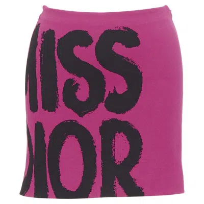 Pre-owned Dior 2024 Miss  Fuchsia Pink Graffiti Paint Logo Knitwear Mini Skirt Fr34 Xs