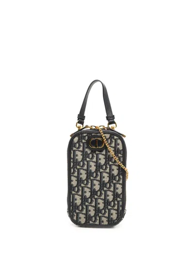 Pre-owned Dior 2024 Oblique Canvas 30 Montaigne Call In  Phone Holder Satchel In Blue