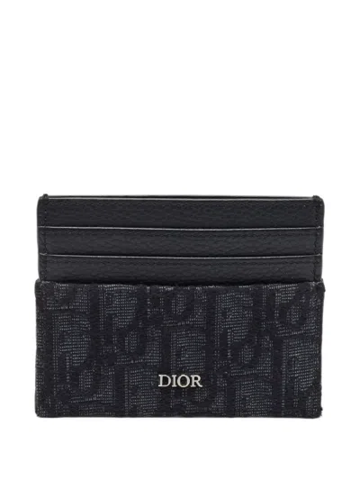 Pre-owned Dior 2024 Oblique Canvas Leather Card Holder In Black